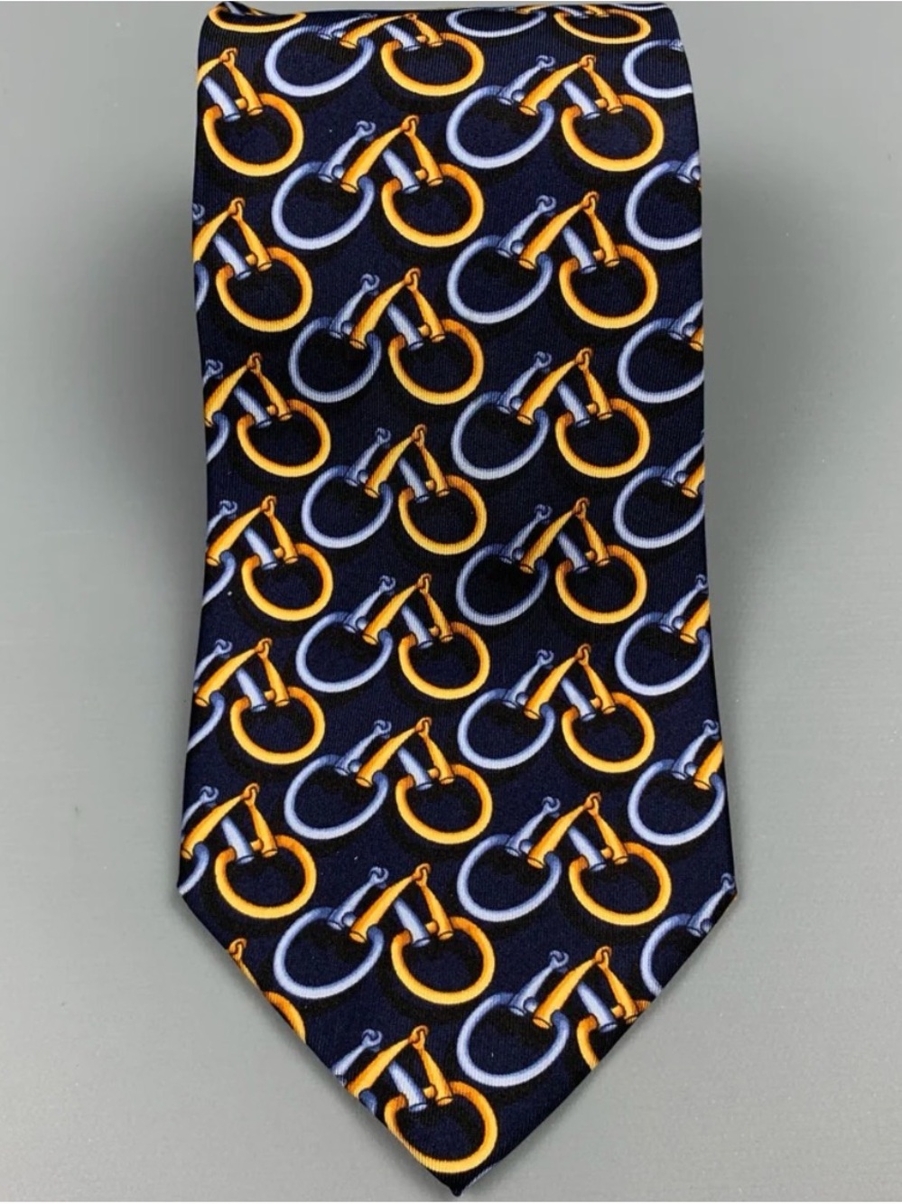 Gucci Navy Tie with Gold & Silver Bit Motif